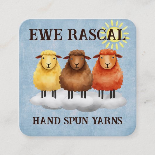 Farbenfrohe Schafe Strickfaser handgesponnenes Gar Quadratische Visitenkarte (Vorderseite)
