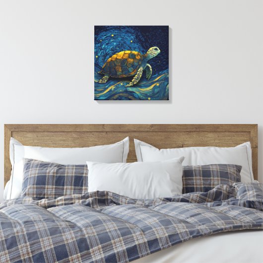Farbenfrohe Schildkröte im Sternenhimmel - Leinwanddruck (Insitu (Schlafzimmer))