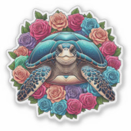 Farbenfrohe SchildkrötenIllustration umgeben von R Aufkleber