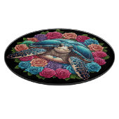 Farbenfrohe SchildkrötenIllustration umgeben von R Schneidebrett (Ecke)