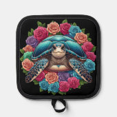 Farbenfrohe SchildkrötenIllustration umgeben von R Topflappen (Vorderseite)