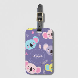 Farbenfrohe Schlaf Koala Muster Name & Anfangsbuch Gepäckanhänger