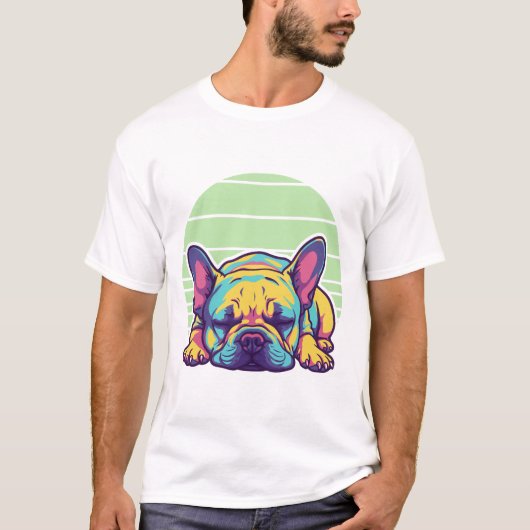 Farbenfrohe schlafende französische Bulldotin T-Shirt (Vorderseite)