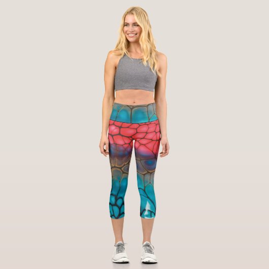 Farbenfrohe Schlangenhaut Capri Leggings (Vorderseite)