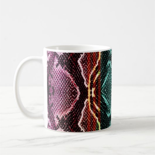 Farbenfrohe Schlangenhaut, Tierdruck. Kaffeetasse (Links)