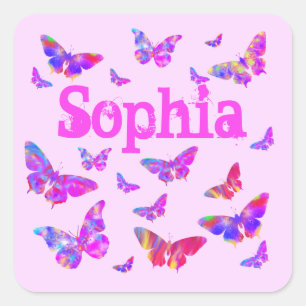 Farbenfrohe Schmetterling Art Pink Sophia Wählen S Quadratischer Aufkleber