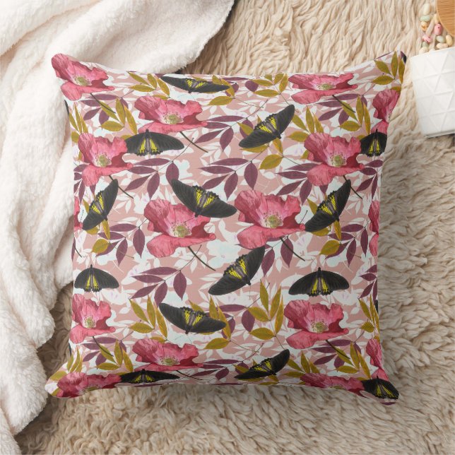 Farbenfrohe Schmetterling- und Mohnart Kissen (Decke)