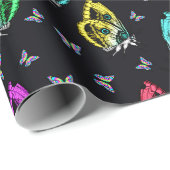 Farbenfrohe Schmetterlinge ästhetischer schwarzer Geschenkpapier (Rolleneckpunkt)