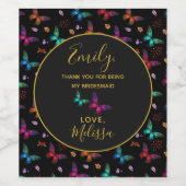 Farbenfrohe Schmetterlinge auf der Black Bridesmai Weinetikett (Einzelnes Label)