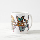Farbenfrohe Schmetterlinge auf einer weißen Kerami Kaffeetasse (VorderseiteRechts)