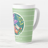 Farbenfrohe Schmetterlinge auf grünen, personalisi Milchtasse (Rechte Ecke)