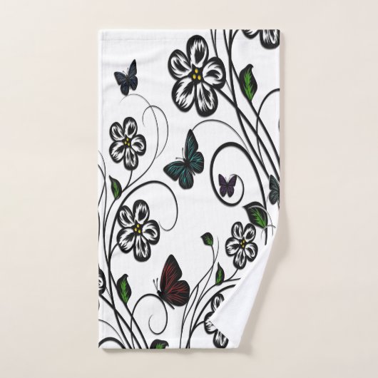Farbenfrohe Schmetterlinge auf weißen Blume Badhandtuch Set (Handtuch)
