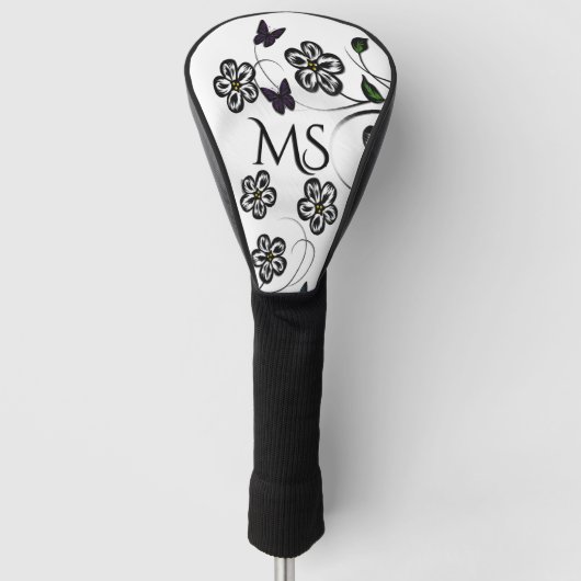 Farbenfrohe Schmetterlinge auf weißen Blume Golf Headcover (Vorderseite)