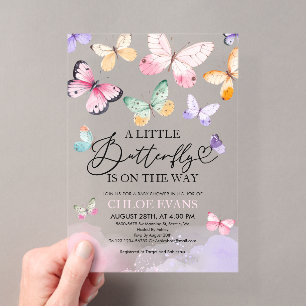 Farbenfrohe Schmetterlinge Baby Shower Acryleinladungen