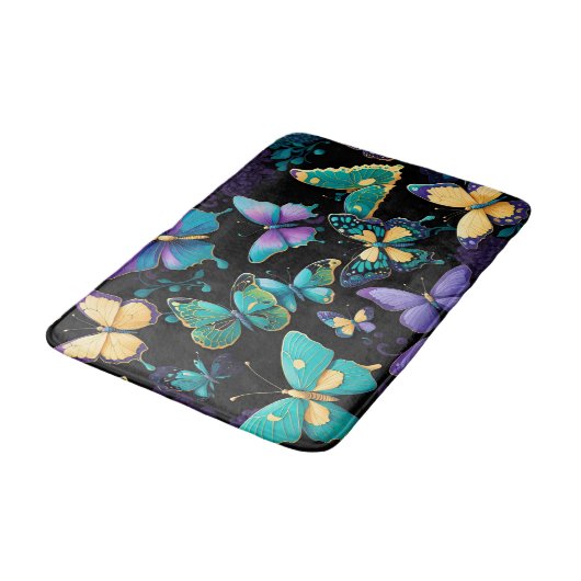 Farbenfrohe Schmetterlinge Badematte (Schrägansicht)