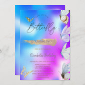 Farbenfrohe Schmetterlinge Cooler holografischer G Einladung (Vorne/Hinten)