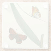 Farbenfrohe Schmetterlinge flattern um ein Blatt Glasuntersetzer (Rückseite)