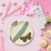 Farbenfrohe Schmetterlinge flattern um ein Blatt Pappteller (Party)