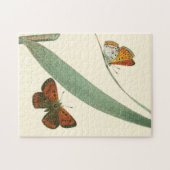 Farbenfrohe Schmetterlinge flattern um ein Blatt Puzzle (Horizontal)