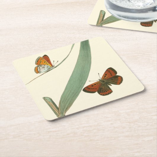 Farbenfrohe Schmetterlinge flattern um ein Blatt Rechteckiger Pappuntersetzer (angewinkelt)