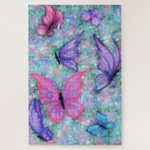Farbenfrohe Schmetterlinge fliegen - Aquarellfarbe Puzzle