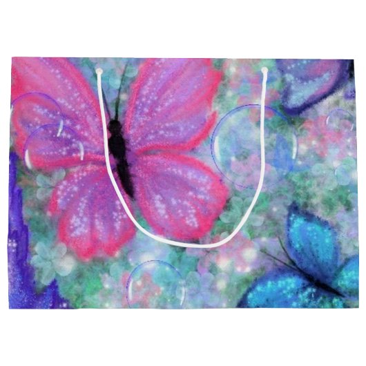 Farbenfrohe Schmetterlinge fliegen - Freude Große Geschenktüte (Rückseite)