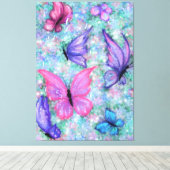 Farbenfrohe Schmetterlinge fliegen - Frühling Leinwanddruck (Insitu (Holzboden))