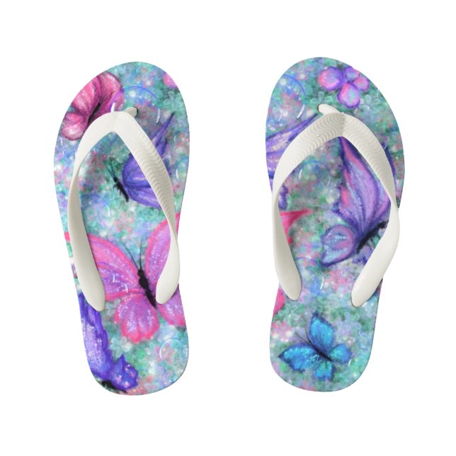Farbenfrohe Schmetterlinge Fliegende Flip Flops -  Kinderbadesandalen (Fußbett)