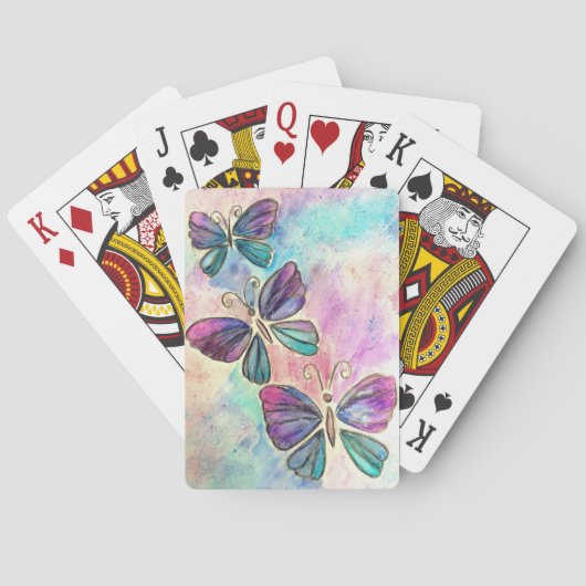 Farbenfrohe Schmetterlinge fliegende Spielkarten F (Rückseite)