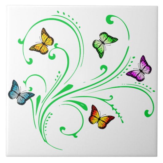 Farbenfrohe Schmetterlinge Fliese (Vorderseite)