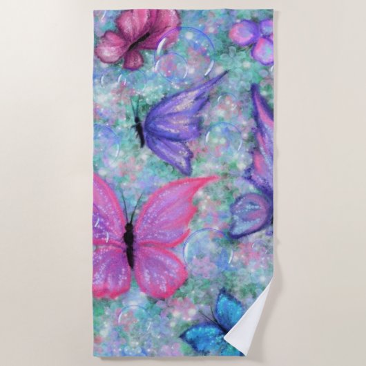 Farbenfrohe Schmetterlinge Flying Beach Handtuch - (Vorderseite)
