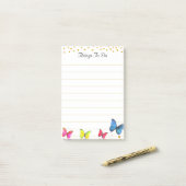 Farbenfrohe Schmetterlinge & goldene Konfetti-Ding Post-it Klebezettel (Auf Schreibtisch)