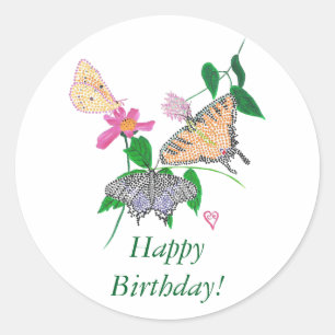 Farbenfrohe Schmetterlinge Happy Birthday Stickers