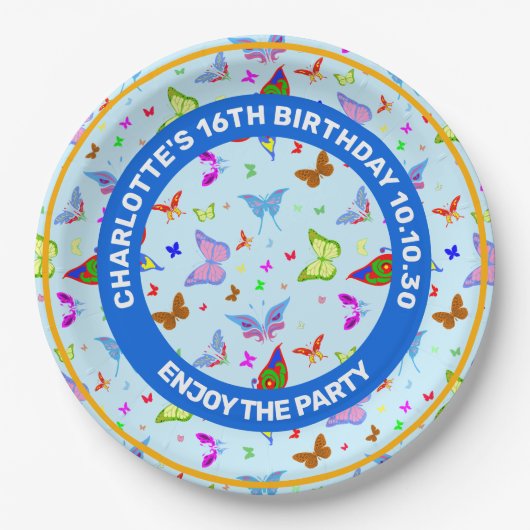 Farbenfrohe Schmetterlinge im Flight Festive Patte Pappteller (Vorderseite)