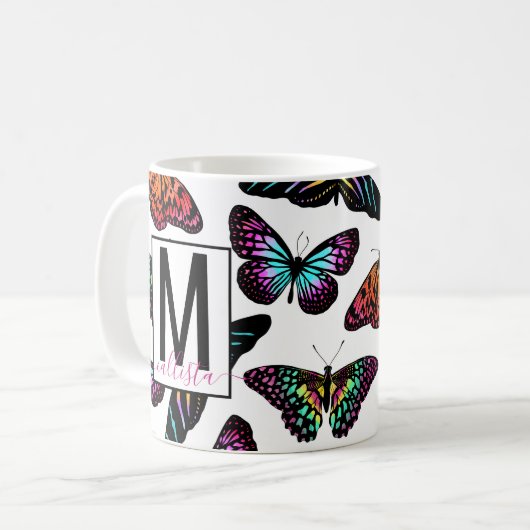 Farbenfrohe Schmetterlinge Kaffeetasse (Vorderseite Links)