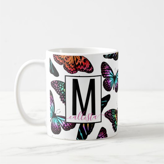 Farbenfrohe Schmetterlinge Kaffeetasse (Links)