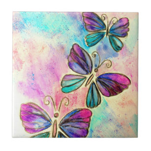 Farbenfrohe Schmetterlinge Keramik Tile - Aquarell Fliese