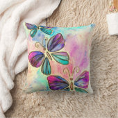 Farbenfrohe Schmetterlinge Lila Pink Kissen Frühli (Decke)