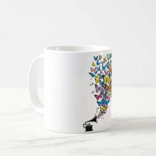 Farbenfrohe Schmetterlinge mit Gramophon Kaffeetasse