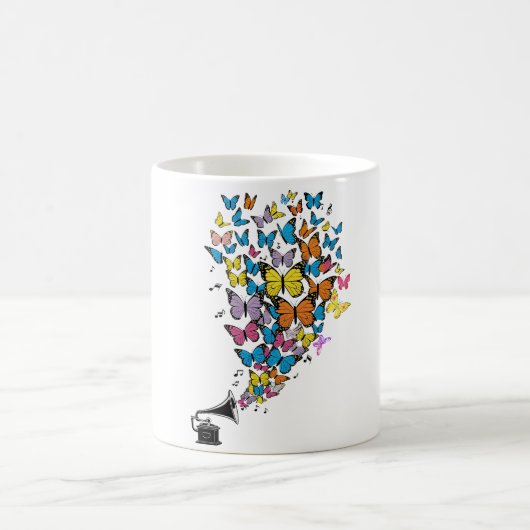 Farbenfrohe Schmetterlinge mit Gramophon Kaffeetasse (Mittel)