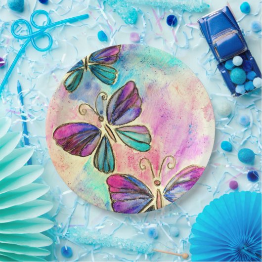 Farbenfrohe Schmetterlinge Papier Teller (Party)