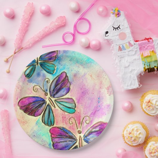 Farbenfrohe Schmetterlinge Papier Teller (Party)