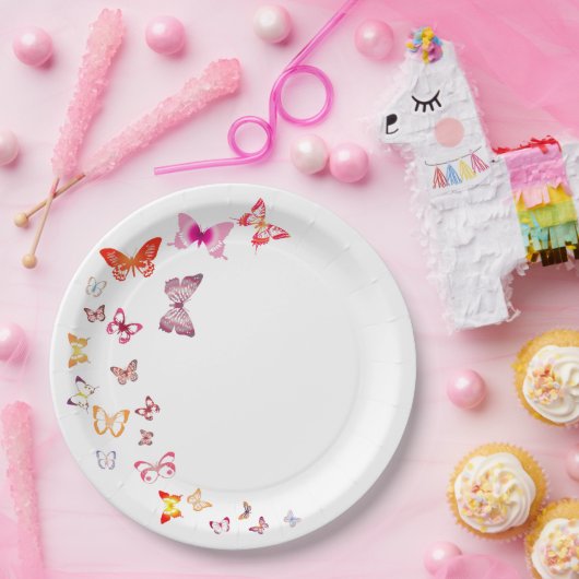 Farbenfrohe Schmetterlinge Pappteller (Party)