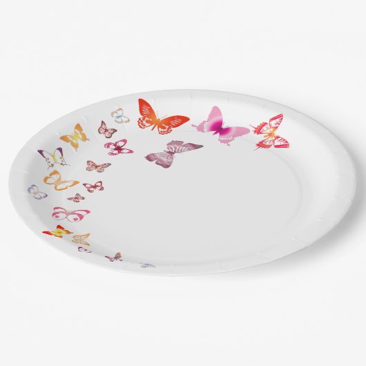 Farbenfrohe Schmetterlinge Pappteller (Schrägansicht)