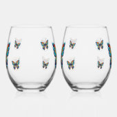 Farbenfrohe Schmetterlinge | PERSONALISIERT Weinglas Ohne Stiel (Rechts)