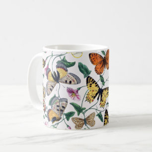Farbenfrohe Schmetterlinge Rosa Blume und grüne Bl Kaffeetasse