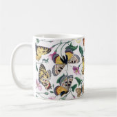 Farbenfrohe Schmetterlinge Rosa Blume und grüne Bl Kaffeetasse (Links)