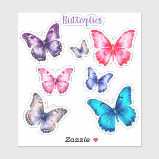 Farbenfrohe Schmetterlinge Rosa Lila Schwankungsgr Aufkleber (Blatt)