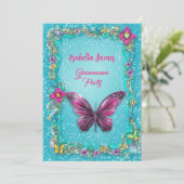 farbenfrohe Schmetterlinge türkisfarbene Magenta Einladung (Stehend Vorderseite)