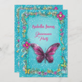 farbenfrohe Schmetterlinge türkisfarbene Magenta Einladung (Vorne/Hinten)